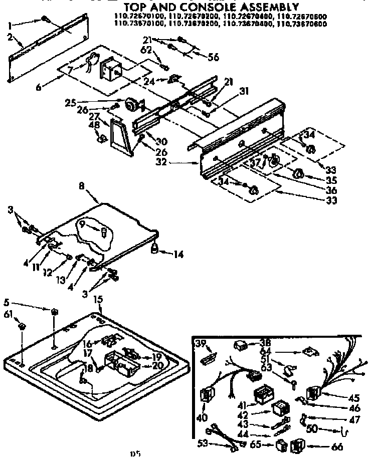 Kenmore 11073670600 top and console assembly diagram