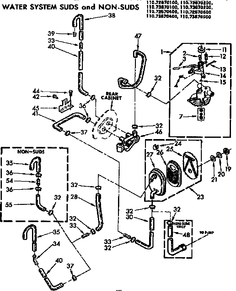 Kenmore 11073670600 water system suds and non-suds diagram