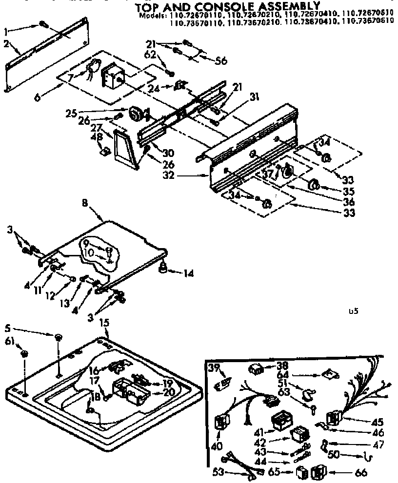 Kenmore 11073670110 top & console assembly diagram