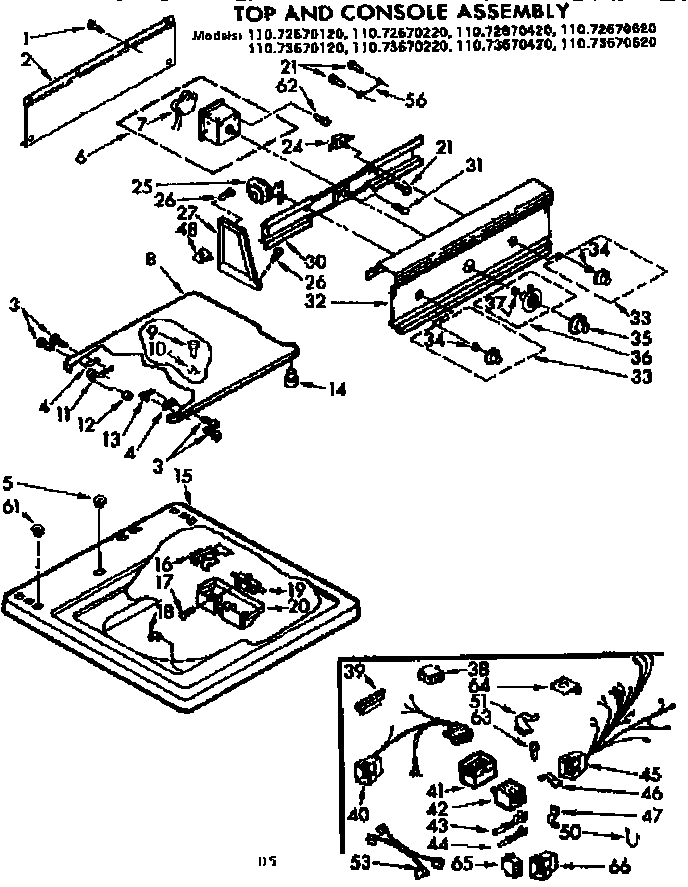 Kenmore 11073670220 top and console assembly diagram