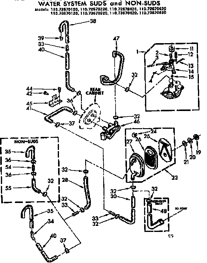 Kenmore 11073670220 water systems suds and non-suds diagram