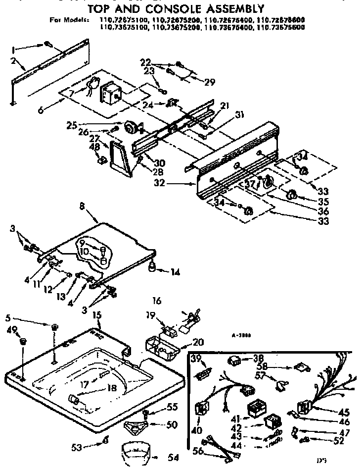 Kenmore 11073675100 top and console assembly diagram