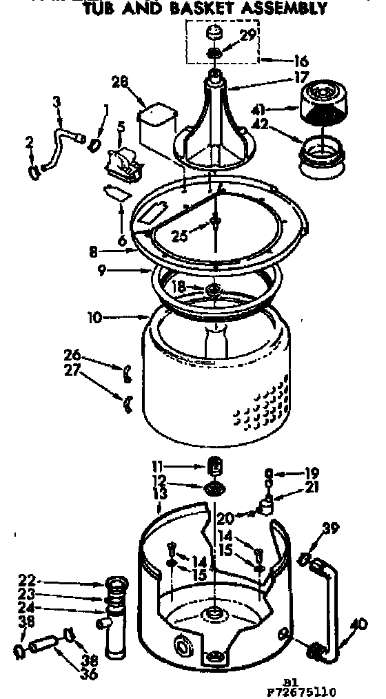 Kenmore 11072675110 tub and basket assembly diagram