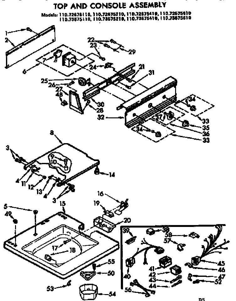 Kenmore 11072675110 top and console assembly diagram