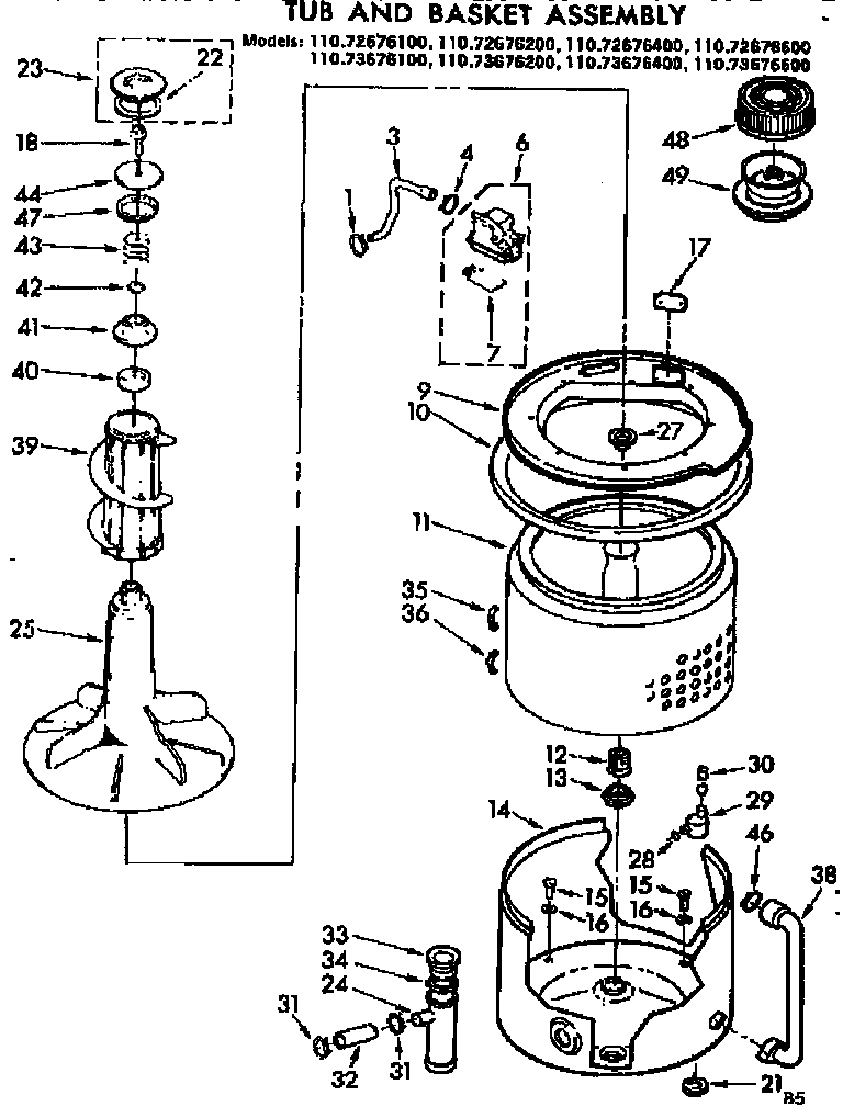 Kenmore 11073676200 tub and basket assembly diagram