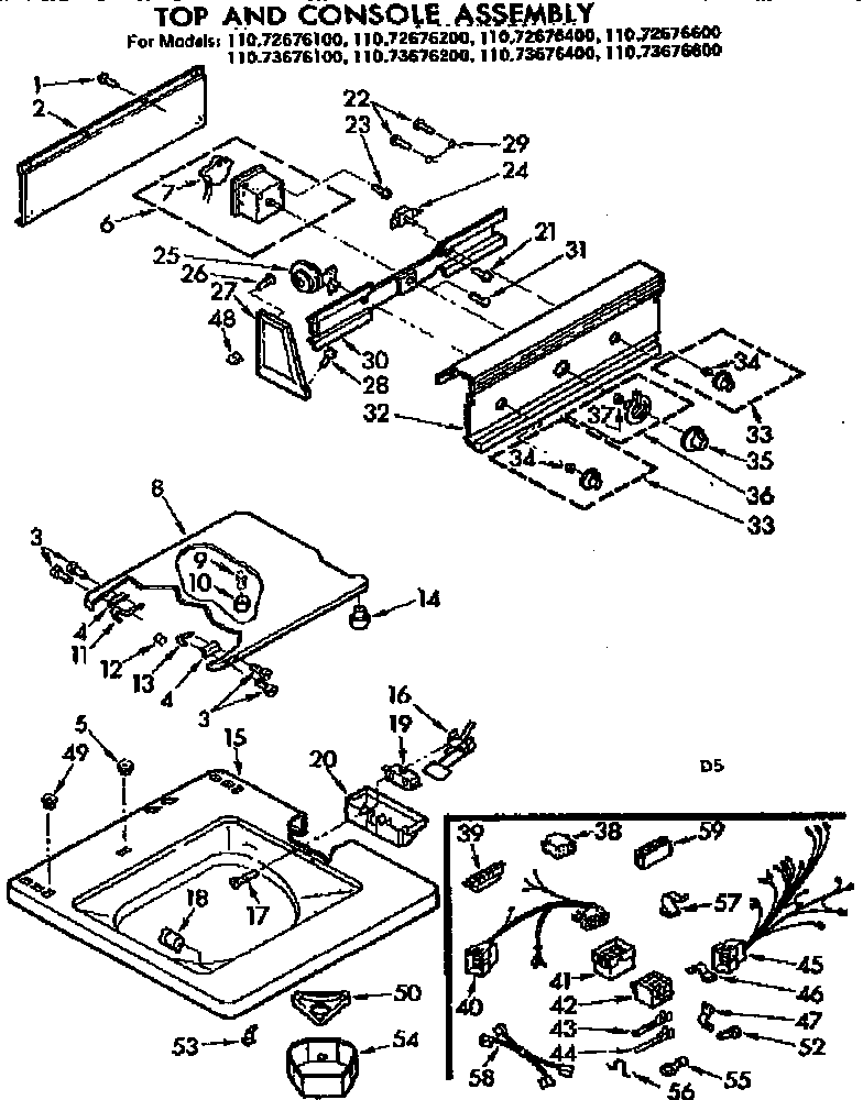 Kenmore 11073676200 top and console assembly diagram