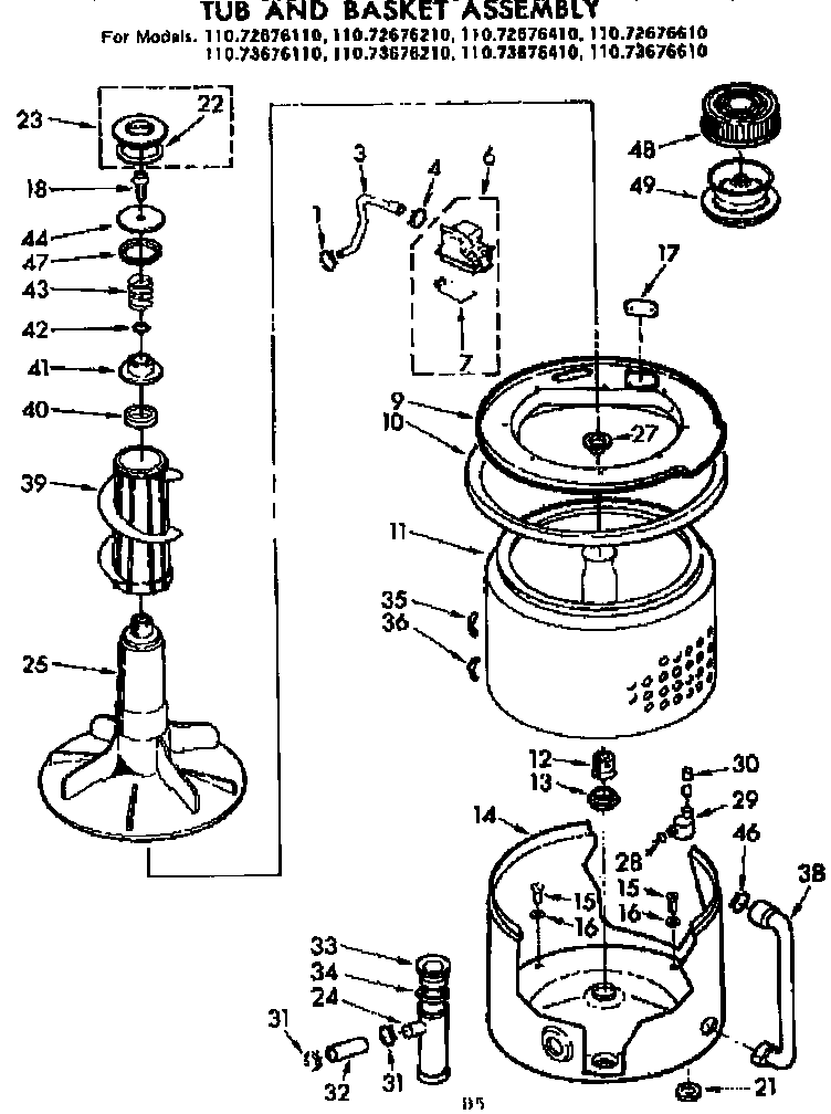 Kenmore 11073676410 tub and basket assembly diagram