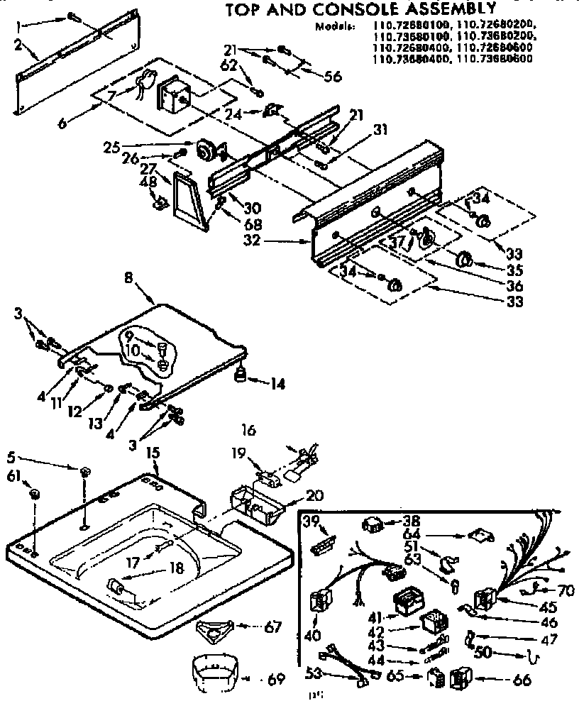 Kenmore 11073680400 top and console assembly diagram