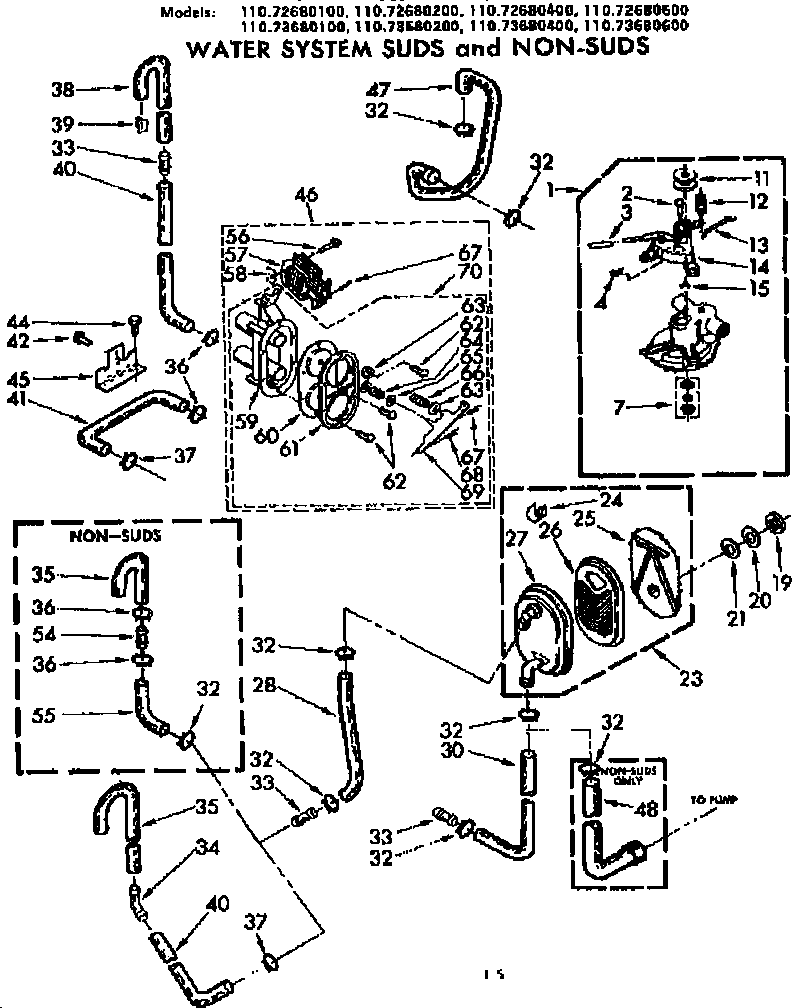 Kenmore 11073680400 water system suds and non-suds diagram
