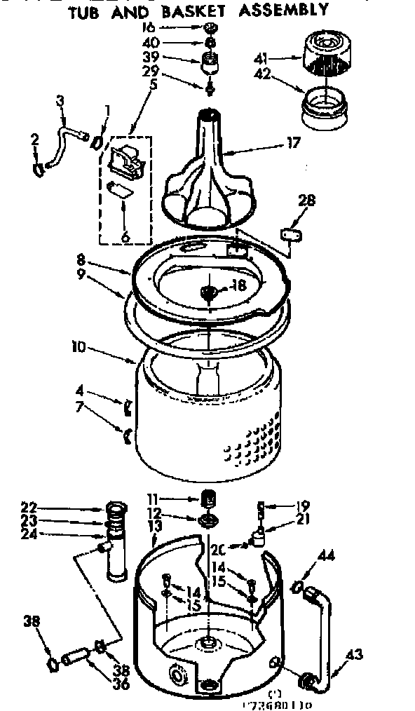 Kenmore 11073680210 tub and basket assembly diagram