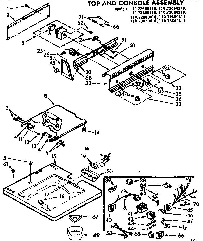 Kenmore 11073680210 top and console assembly diagram