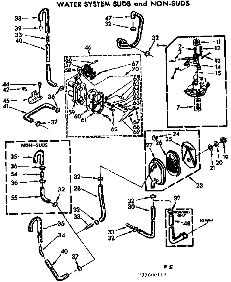 Kenmore 11073680210 water system suds and non-suds diagram