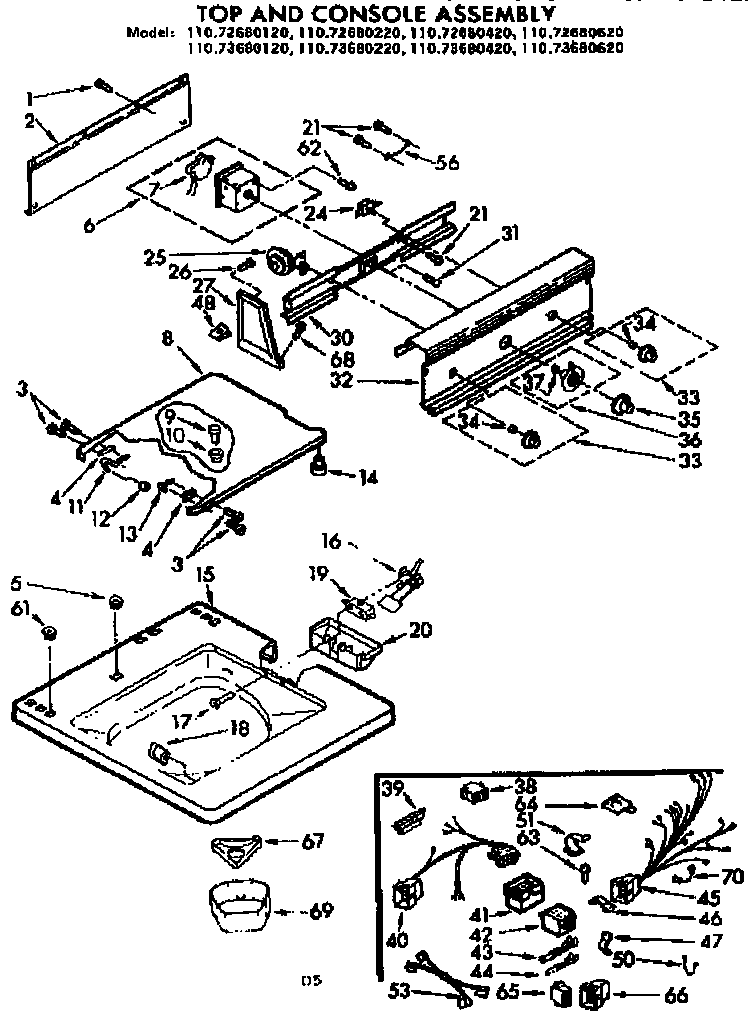 Kenmore 11073680120 top and console assembly diagram