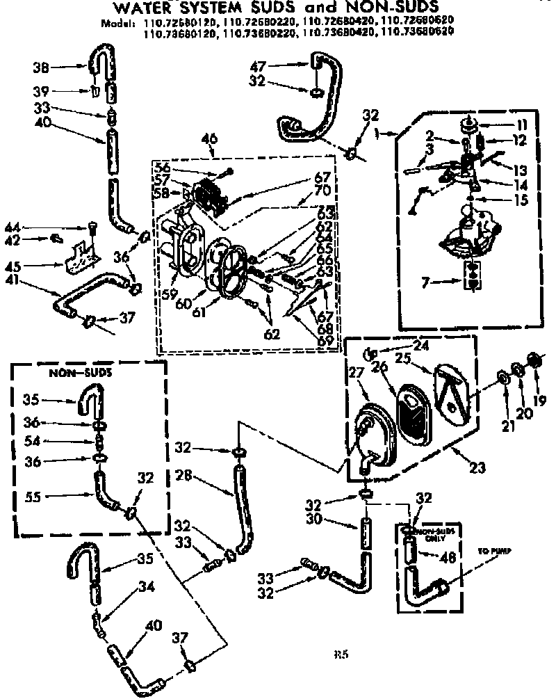 Kenmore 11073680120 water system suds and non-suds diagram
