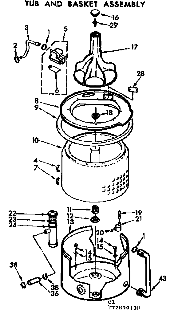 Kenmore 11072690400 tub and basket assembly diagram