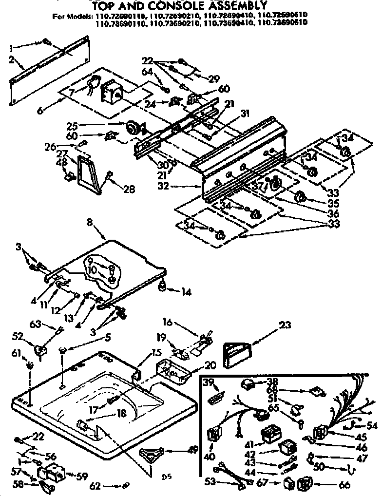 Kenmore 11073690110 top and console assembly diagram