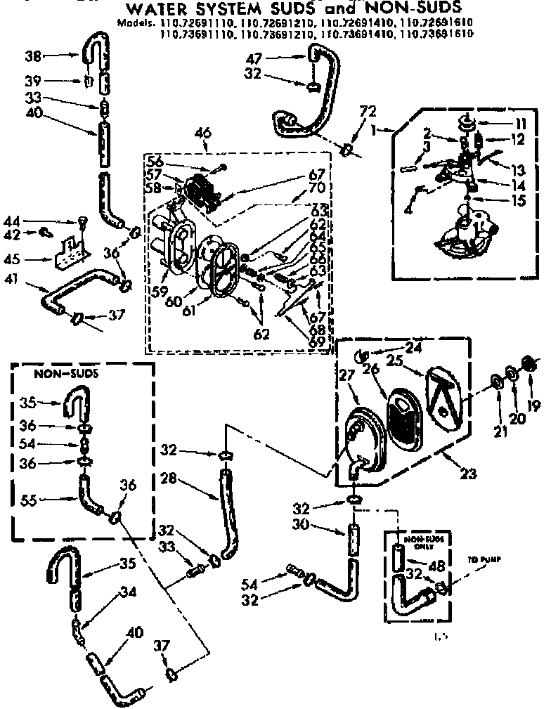Kenmore 11073691610 water systems suds and non-suds diagram