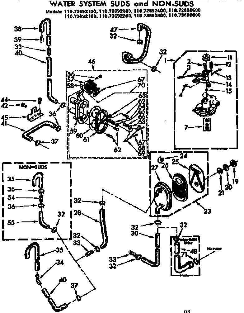Kenmore 11073692200 water system suds and non-suds diagram