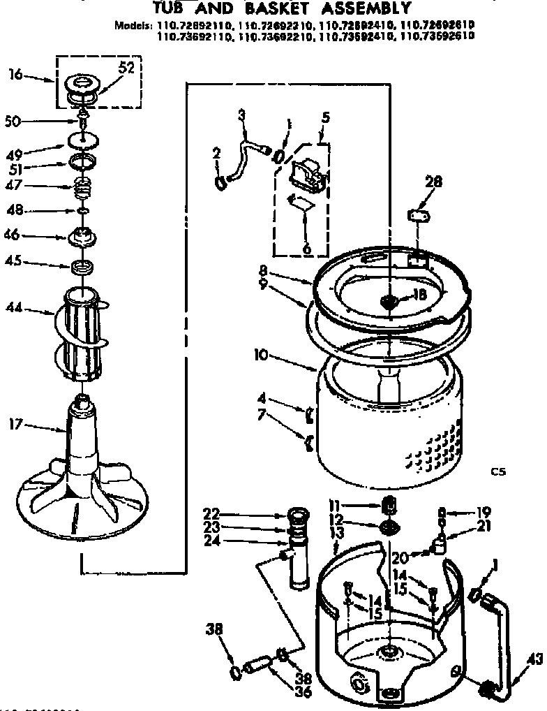 Kenmore 11072692210 tub and basket assembly diagram