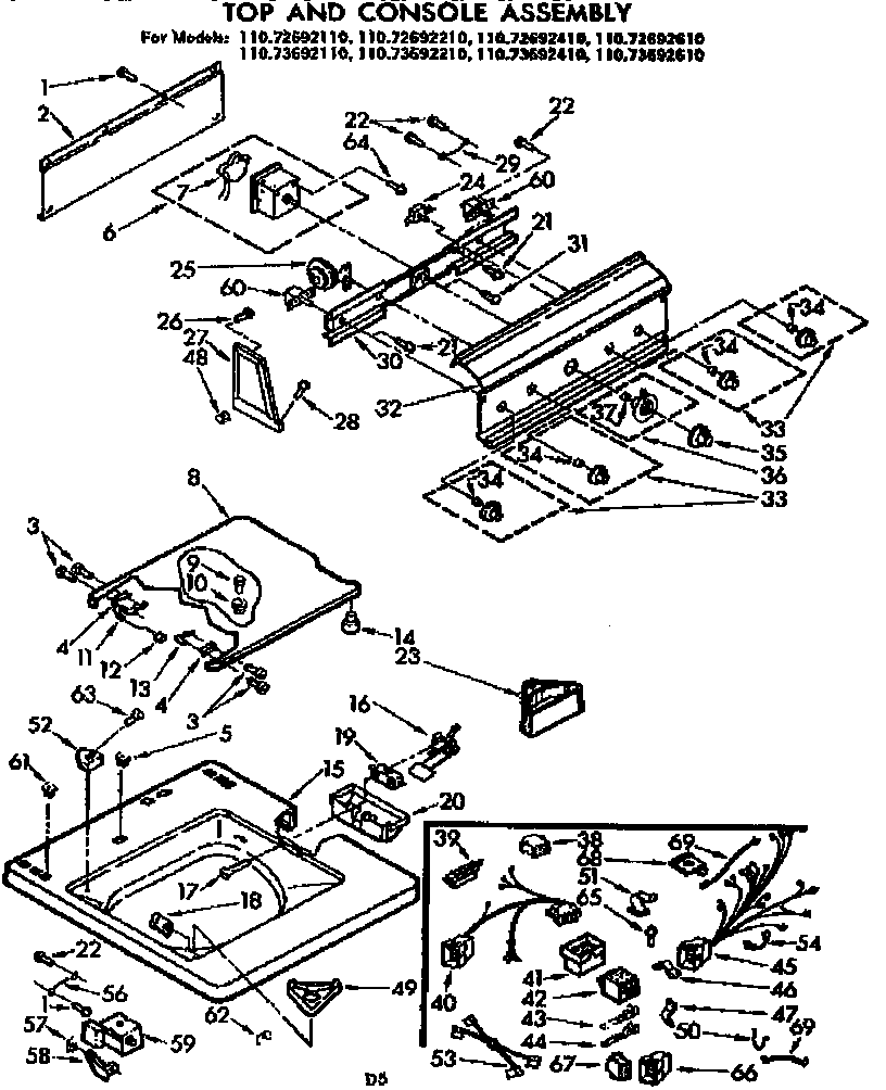 Kenmore 11072692210 top and console assembly diagram