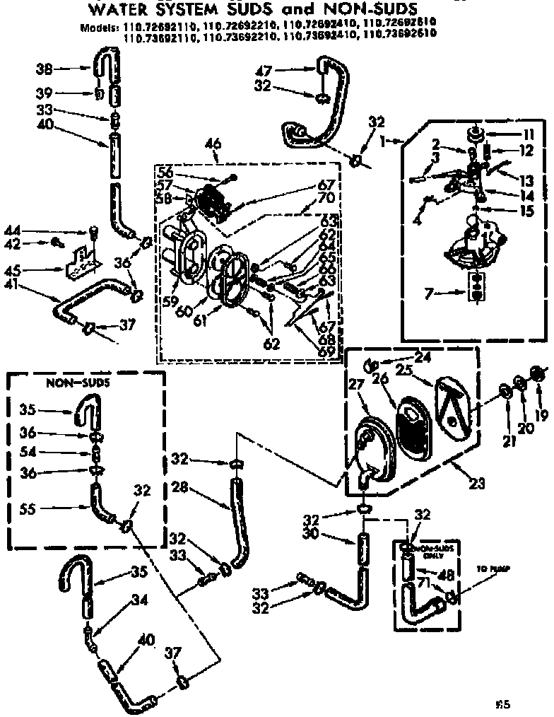 Kenmore 11072692210 water system suds and non-suds diagram