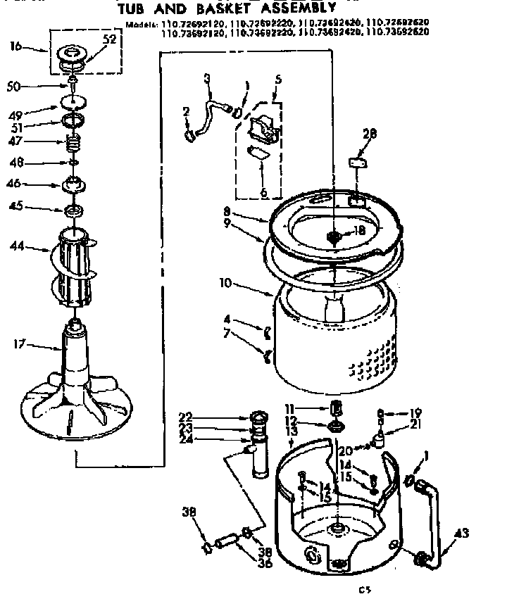 Kenmore 11072692220 tub and basket assembly diagram