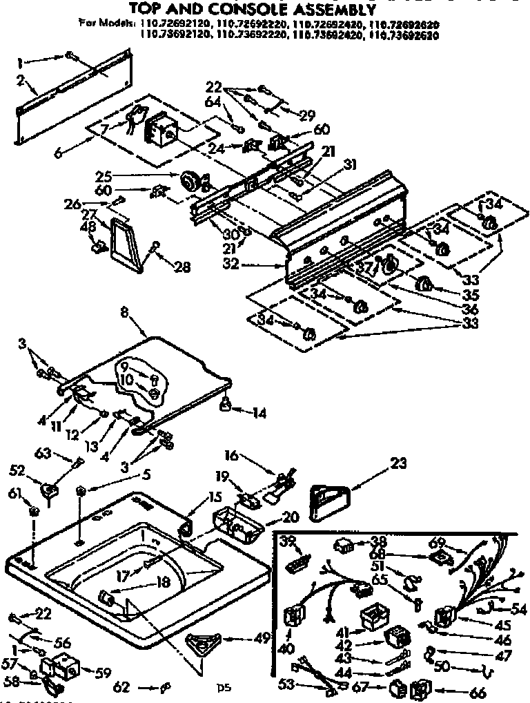 Kenmore 11072692220 top and console assembly diagram