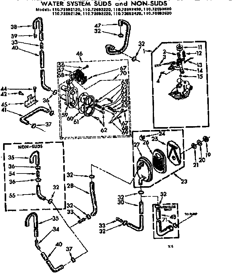 Kenmore 11072692220 water system suds and non-suds diagram