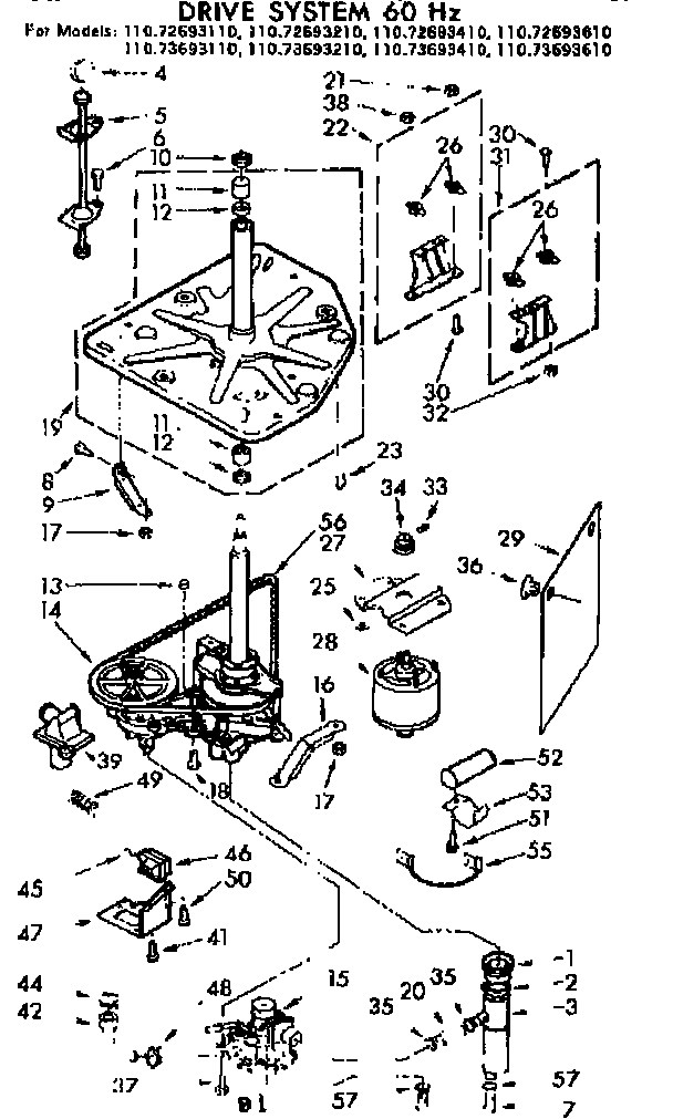 Kenmore 11072693610 drive system 60 hz diagram