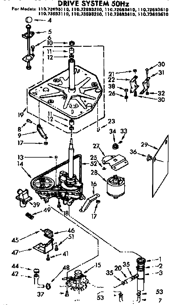 Kenmore 11072693610 drive system 50 hz diagram
