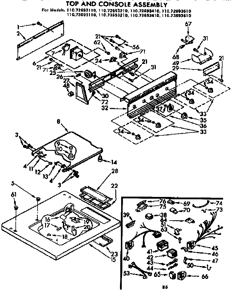 Kenmore 11072693610 top and console assembly diagram