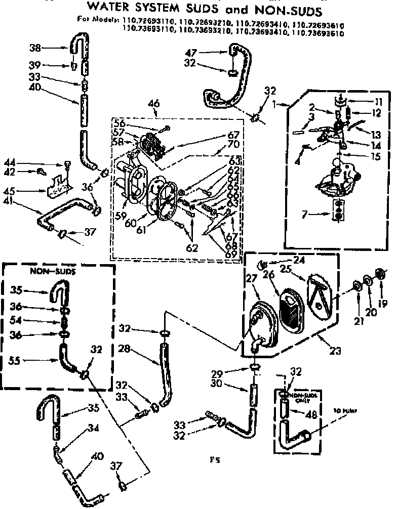 Kenmore 11072693610 water system suds and non-suds diagram