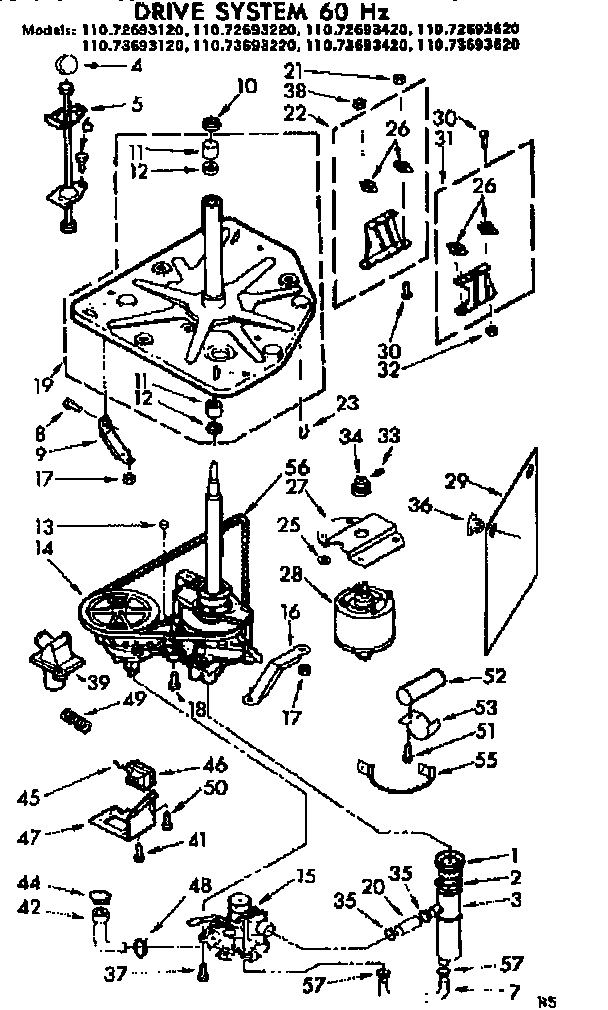 Kenmore 11072693620 drive systme 60 hz diagram