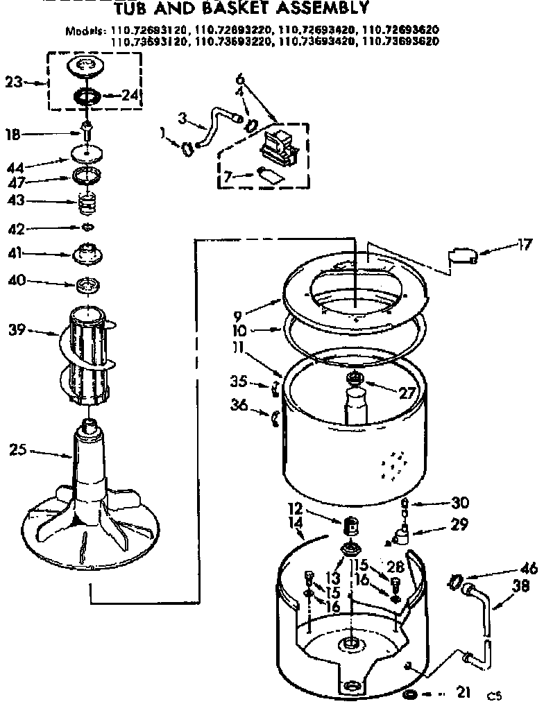 Kenmore 11072693620 tub and basket assembly diagram