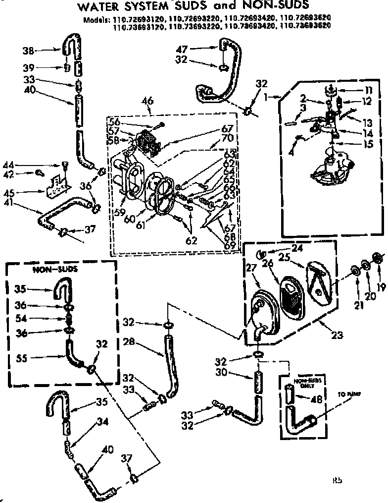 Kenmore 11072693620 water system suds and non-suds diagram