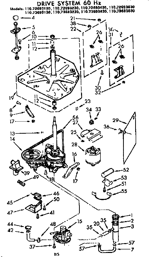 Kenmore 11073693130 drive system 60 hz diagram