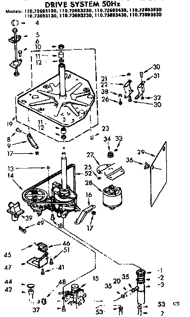 Kenmore 11073693130 drive system 50 hz. diagram
