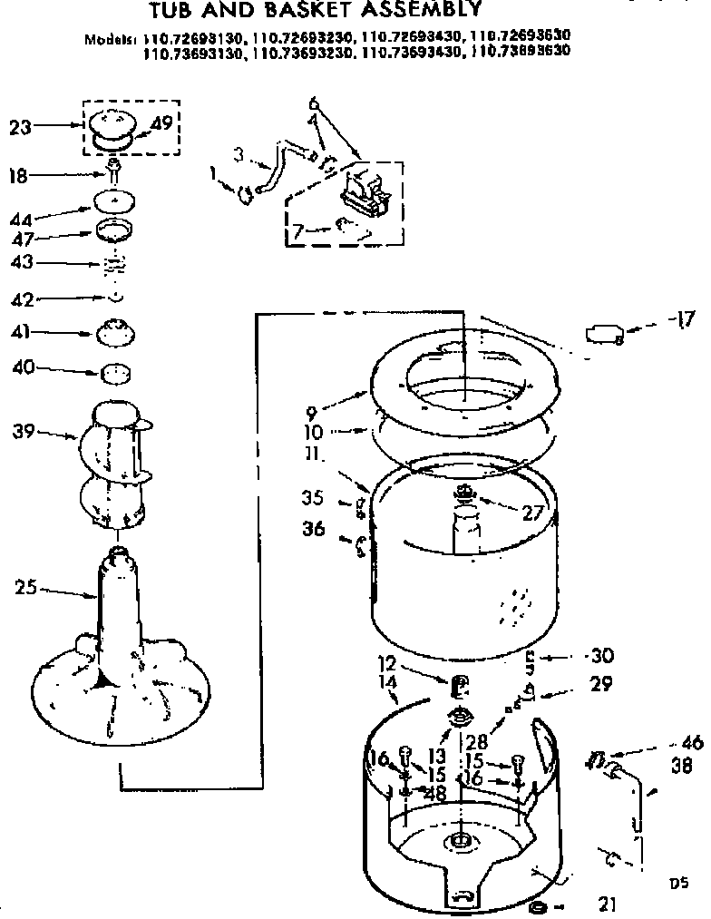 Kenmore 11073693130 tub and basket assembly diagram
