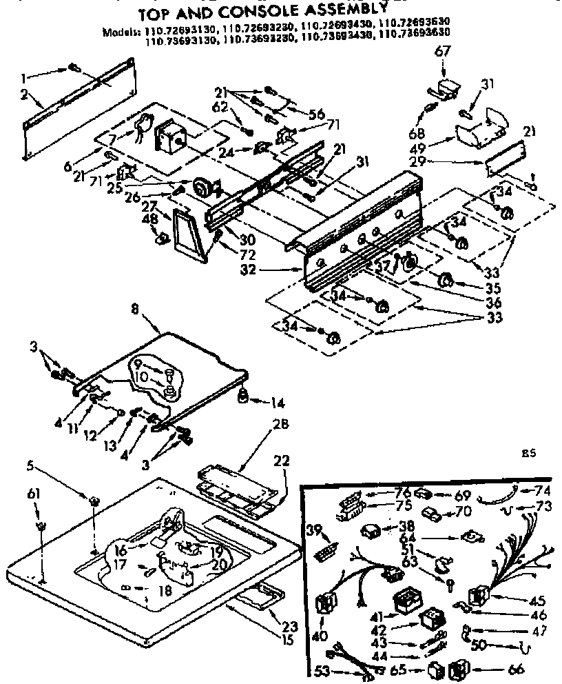 Kenmore 11073693130 top and console assembly diagram