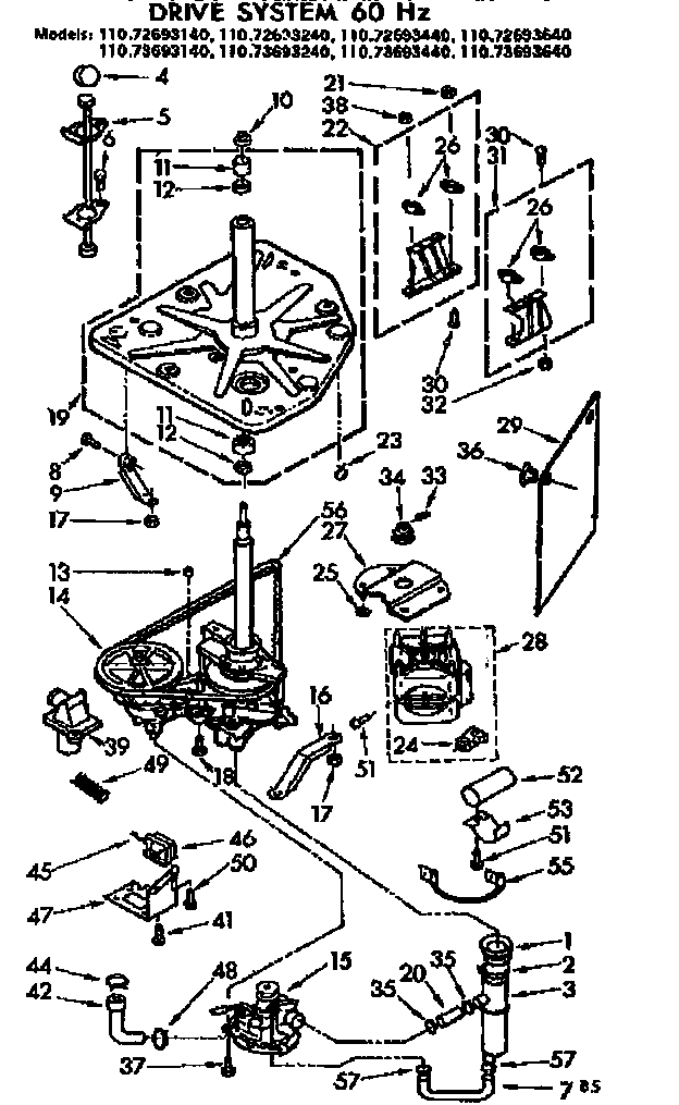 Kenmore 11072693140 drive system 60 hz. diagram