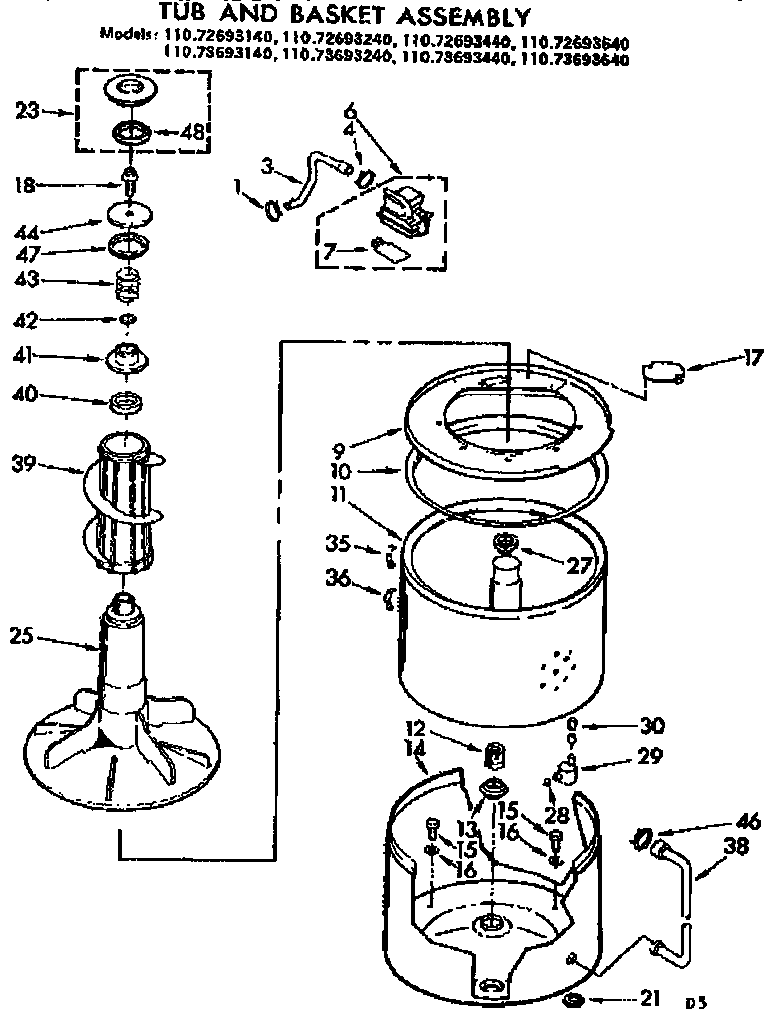 Kenmore 11072693140 tub and basket assembly diagram