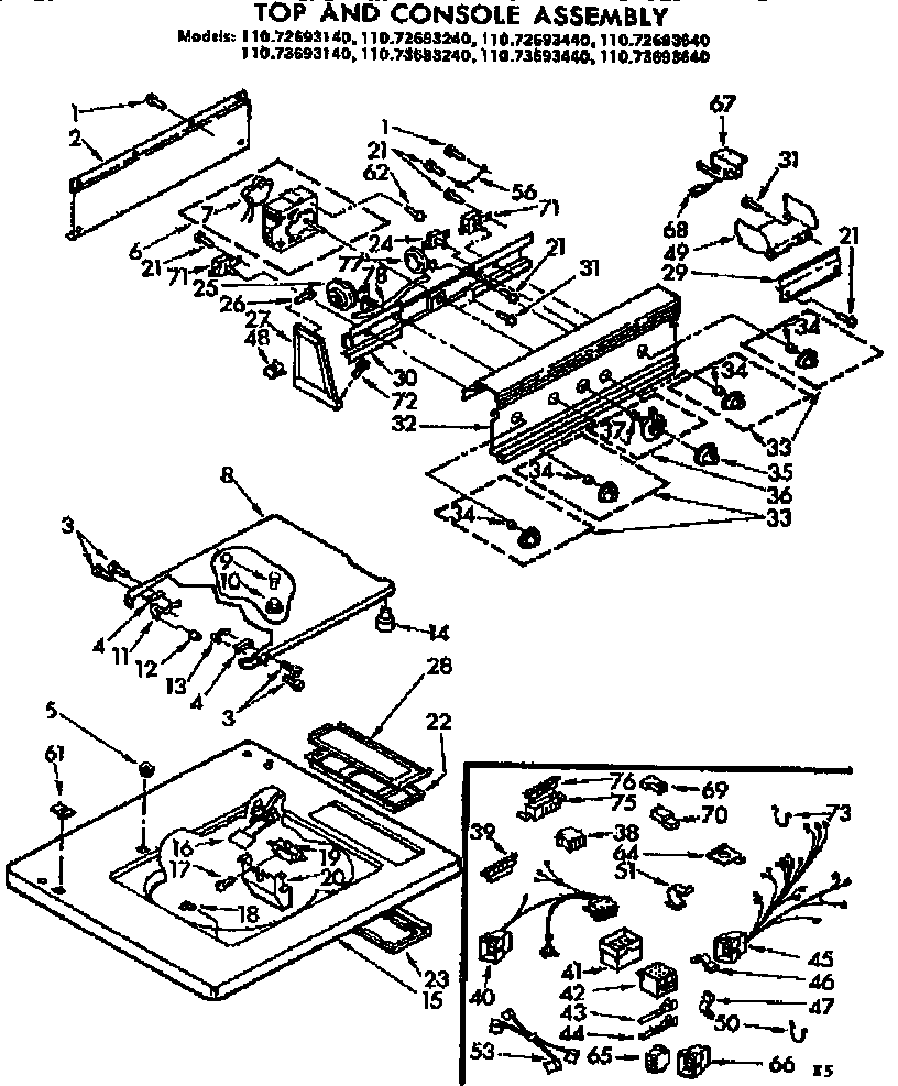 Kenmore 11072693140 top and console assembly diagram