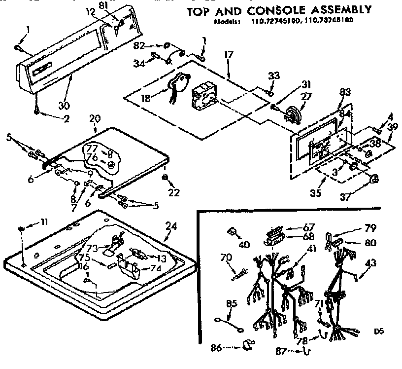 Kenmore 11073745100 top and console assembly diagram