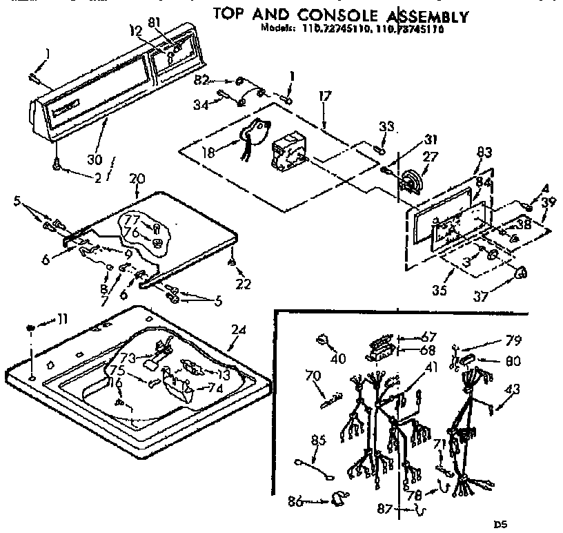 Kenmore 11073745110 top and console assembly diagram