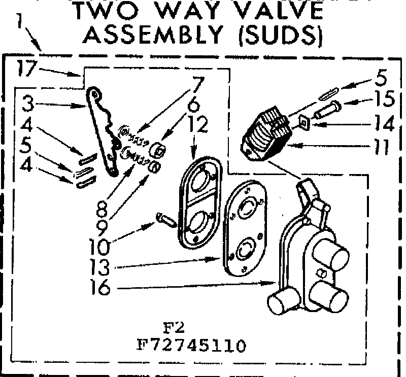Kenmore 11073745110 two way valve assembly, suds diagram