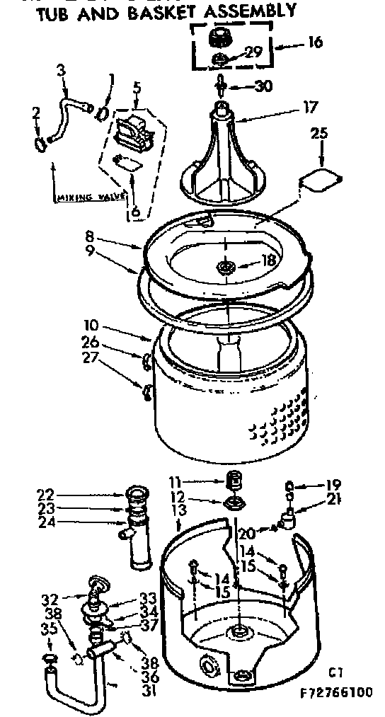 Kenmore 11073765400 tub and basket assembly diagram