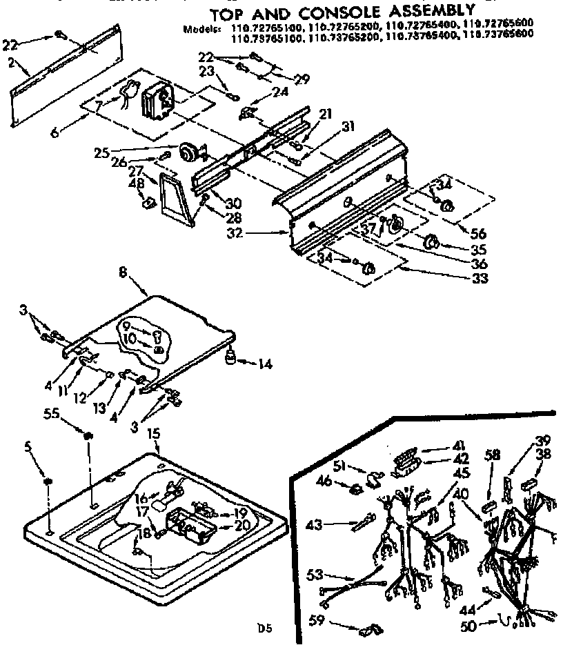 Kenmore 11073765400 top and console assembly diagram