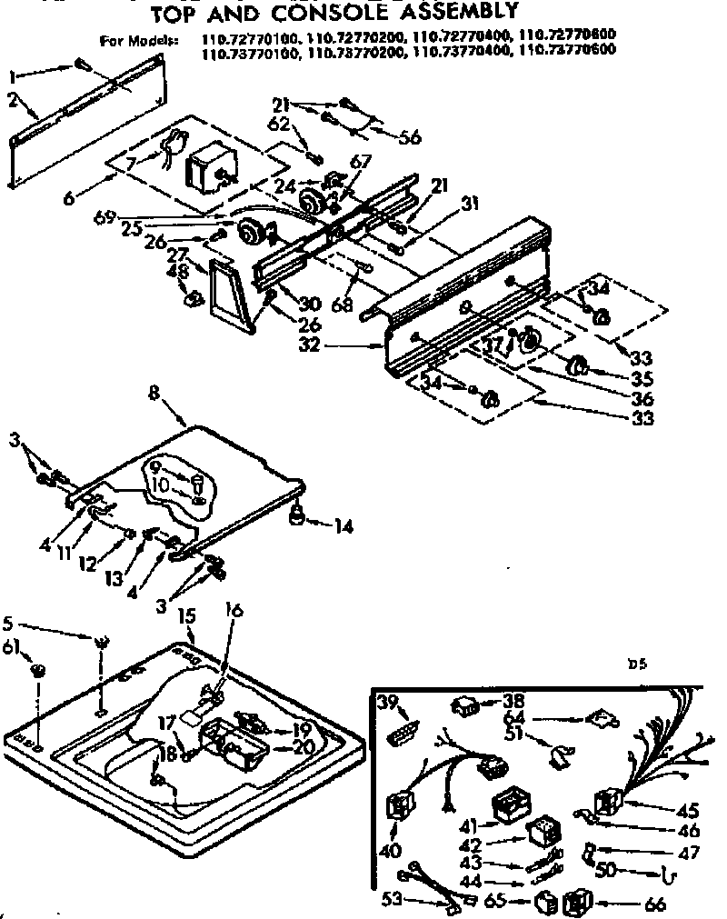 Kenmore 11072770600 top and console assembly diagram