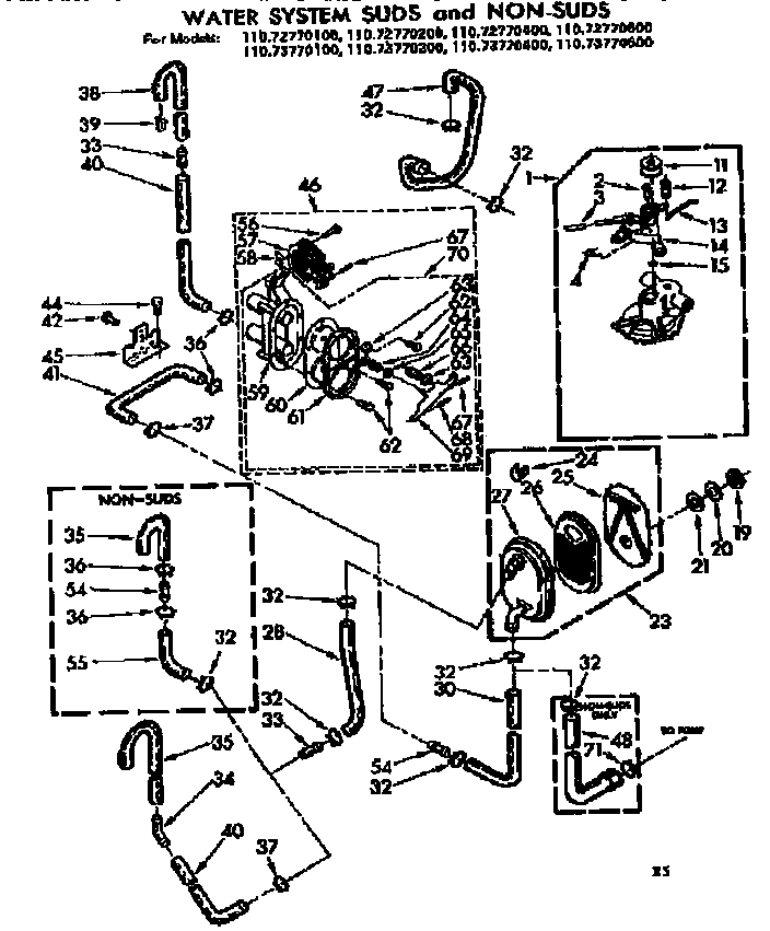 Kenmore 11072770600 water sytem suds and non-suds diagram