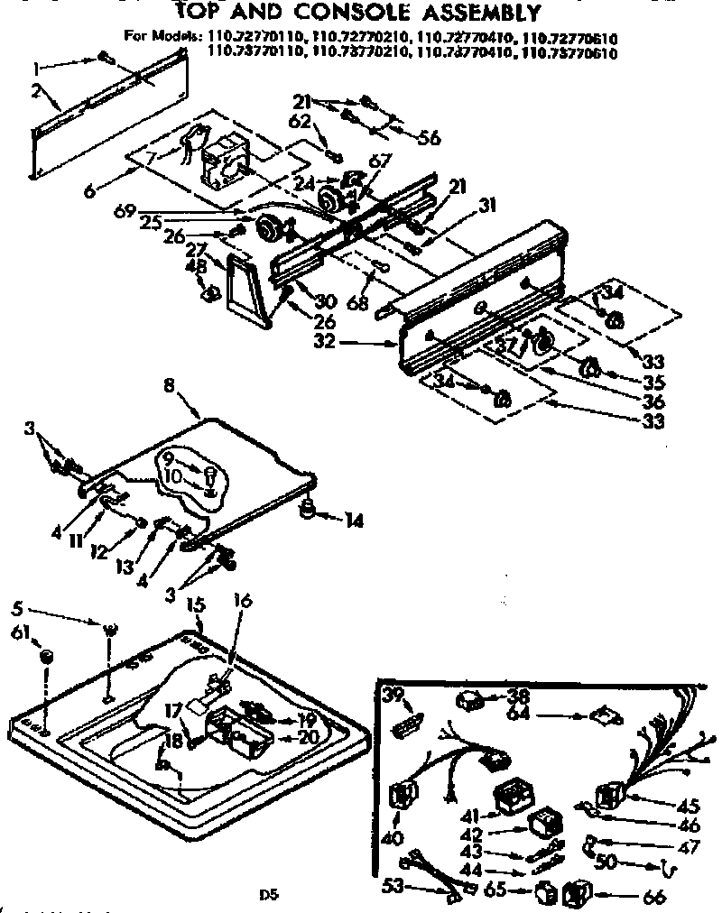 Kenmore 11072770110 top and console assembly diagram